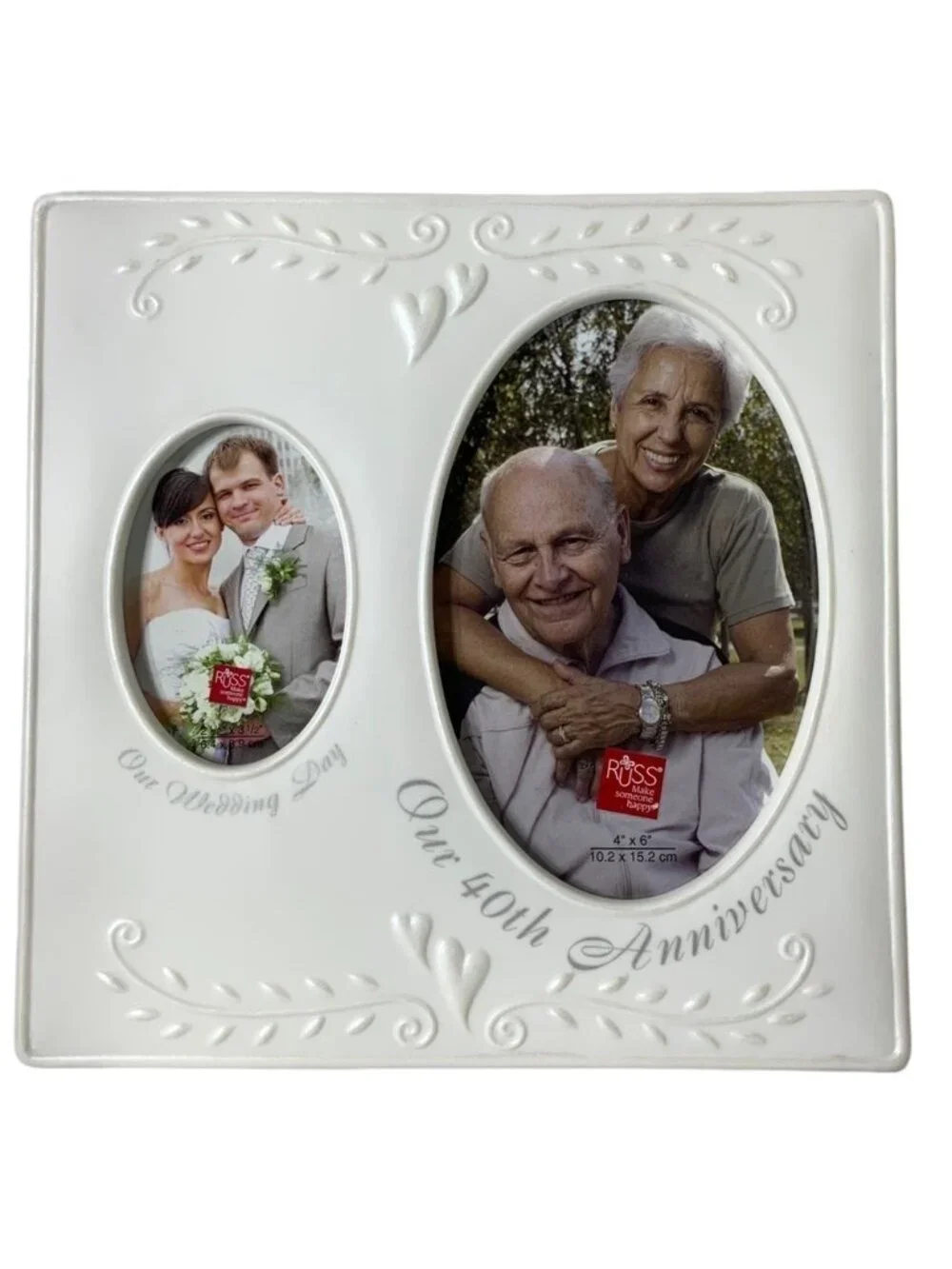 Photo Frame 40Th Anniversary Porcelain Holds 2 Photos Now and Then Keepsake Gift